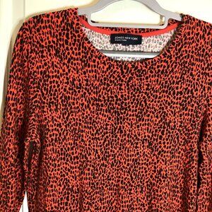 Jones New York Women's Red Black Long Sleeve Leopard Print Top Size M Stretchy
